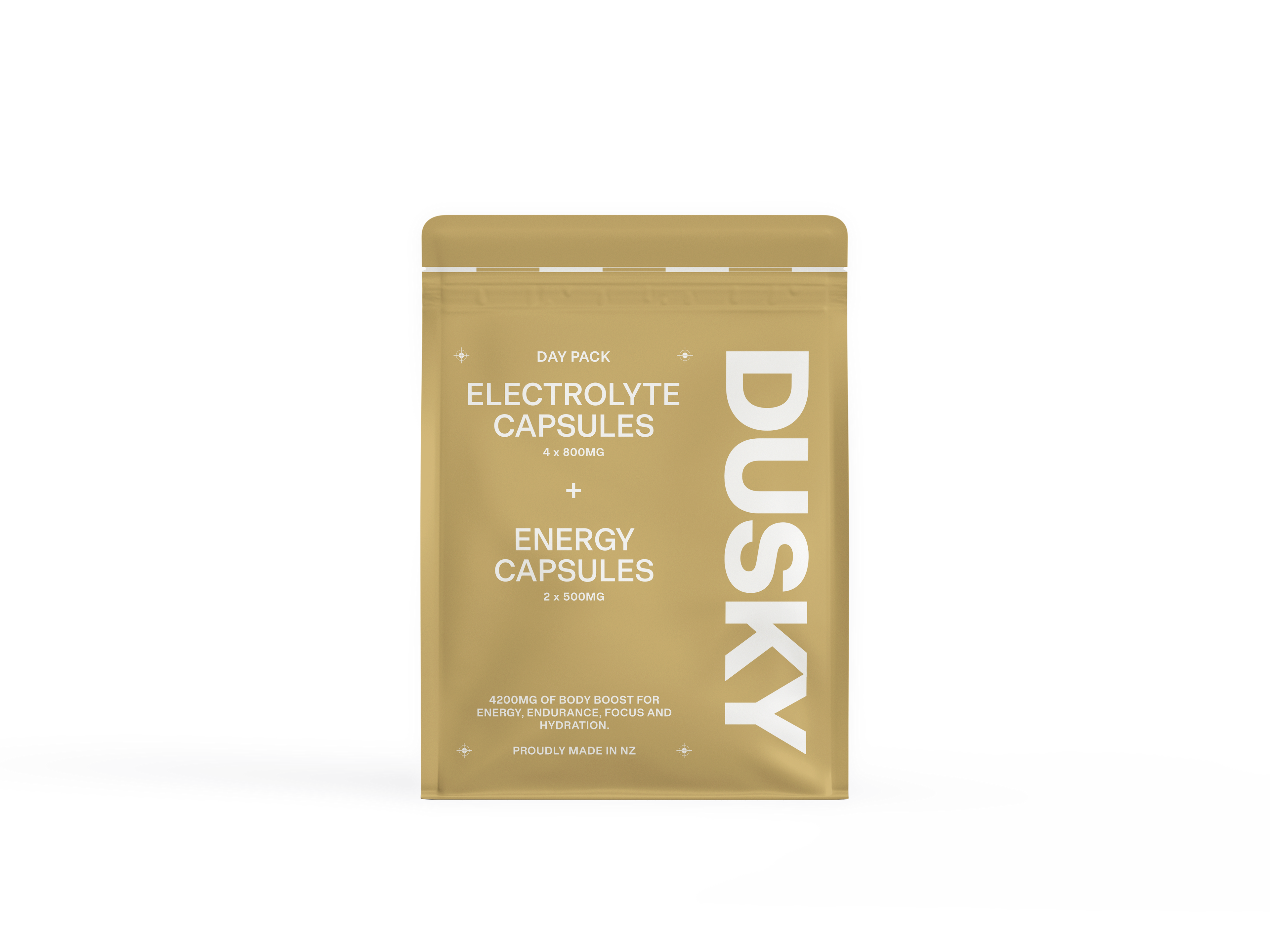 Dusky Day Pack containing electrolyte capsules and energy capsules for one full day outdoors. 