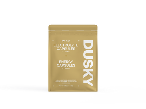 Dusky Day Pack containing electrolyte capsules and energy capsules for one full day outdoors. 