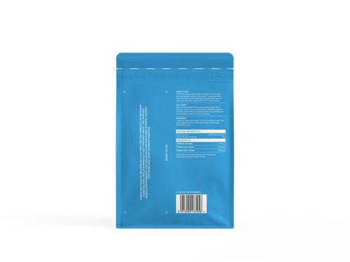 Back of Dusky Electrolyte Capsules showing ingredients, directions, and nutritonal information. 
