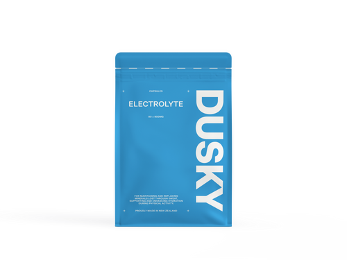 Dusky Electrolyte Capsules pouch for hydration, endurance, and recovery.