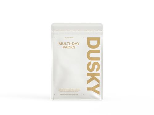 Dusky Multi-Day Pack containing 10 daily electrolyte and energy capsule packs for outdoor adventures. 